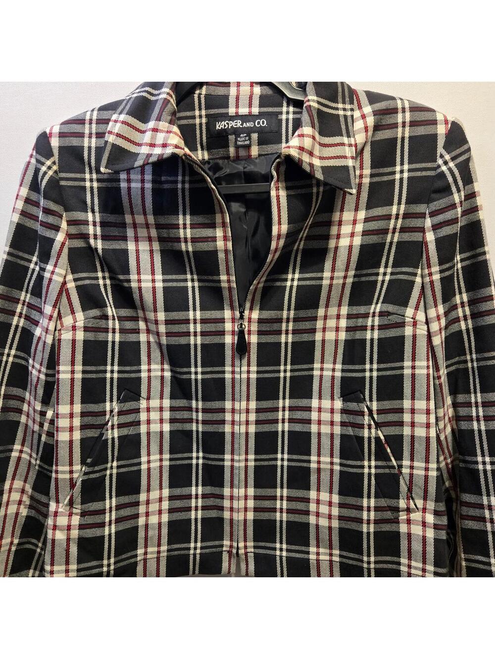 Kasper & Co. Vintage Plaid Zip-Up Collar Jacket